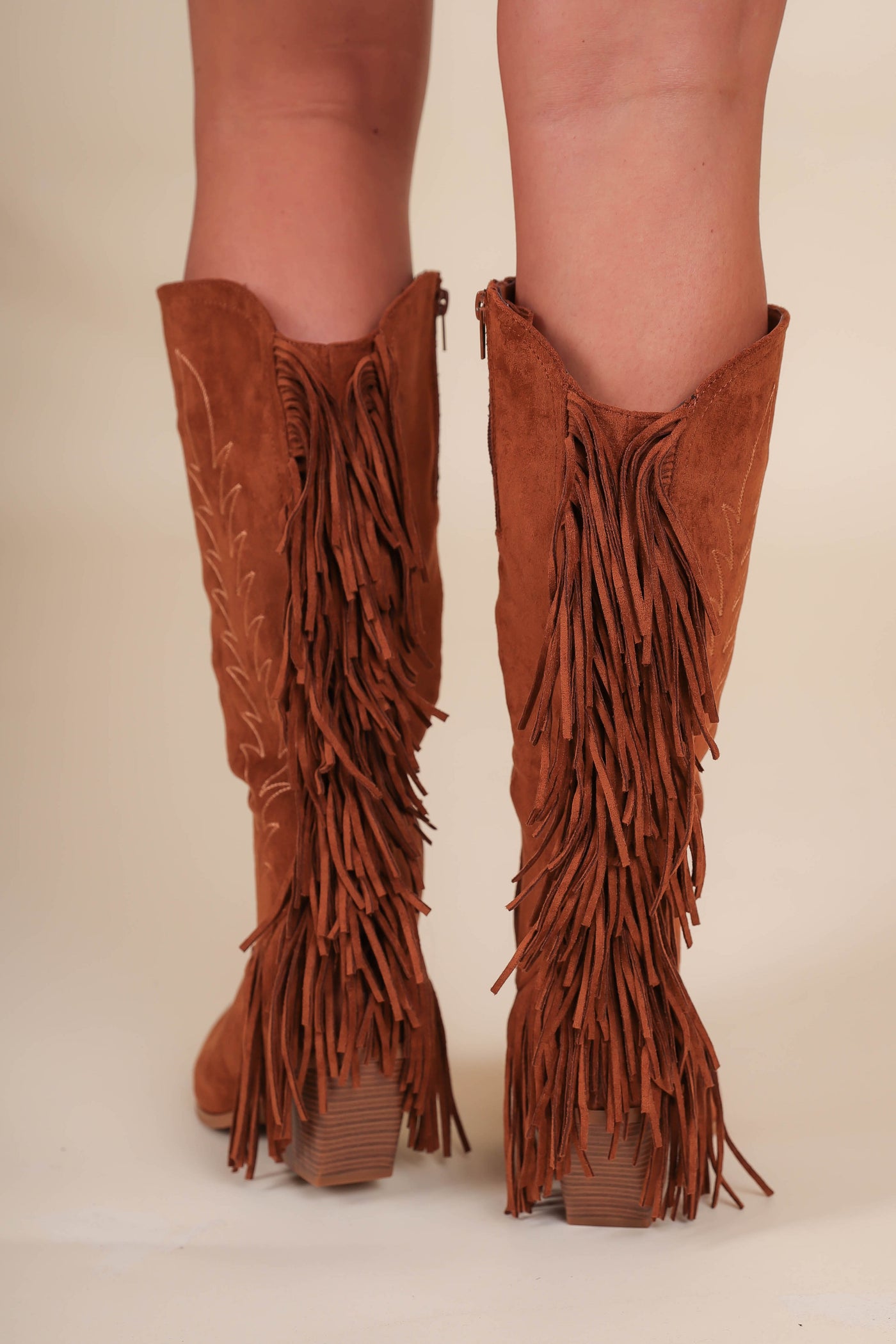 Women's Chestnut Western Boots- Fringe Suede Western Boots- Pierre Dumas Western Boots