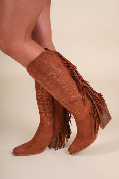 Women's Chestnut Western Boots- Fringe Suede Western Boots- Pierre Dumas Western Boots