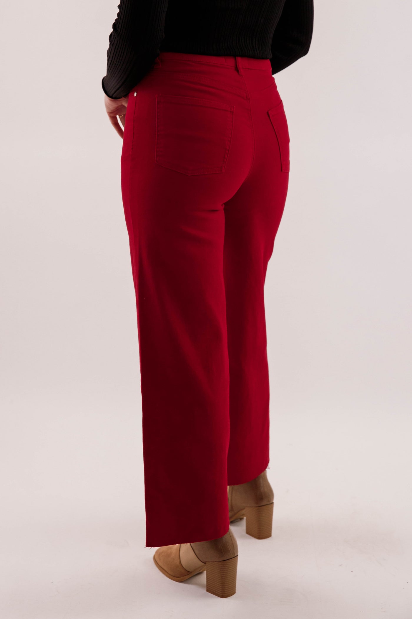 Women's Maroon Wide Leg Denim Jeans- Women's Stretch Jeans in Red