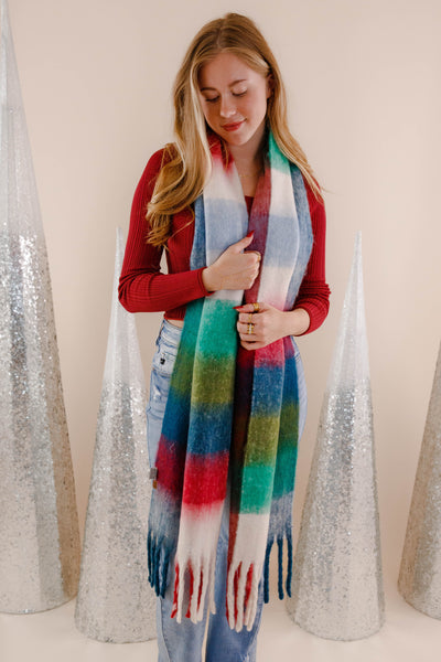 Multi Color Plaid Winter Scarf- Oversized Fuzzy Scarf- Blanket Scarf For Winter