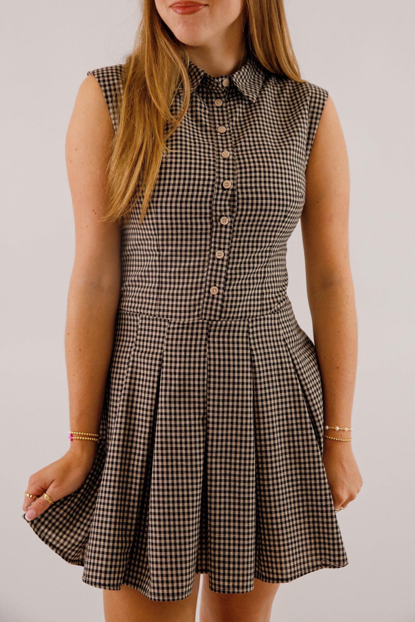 Black & Taupe Gingham Mini Dress- Women's Fall Dresses