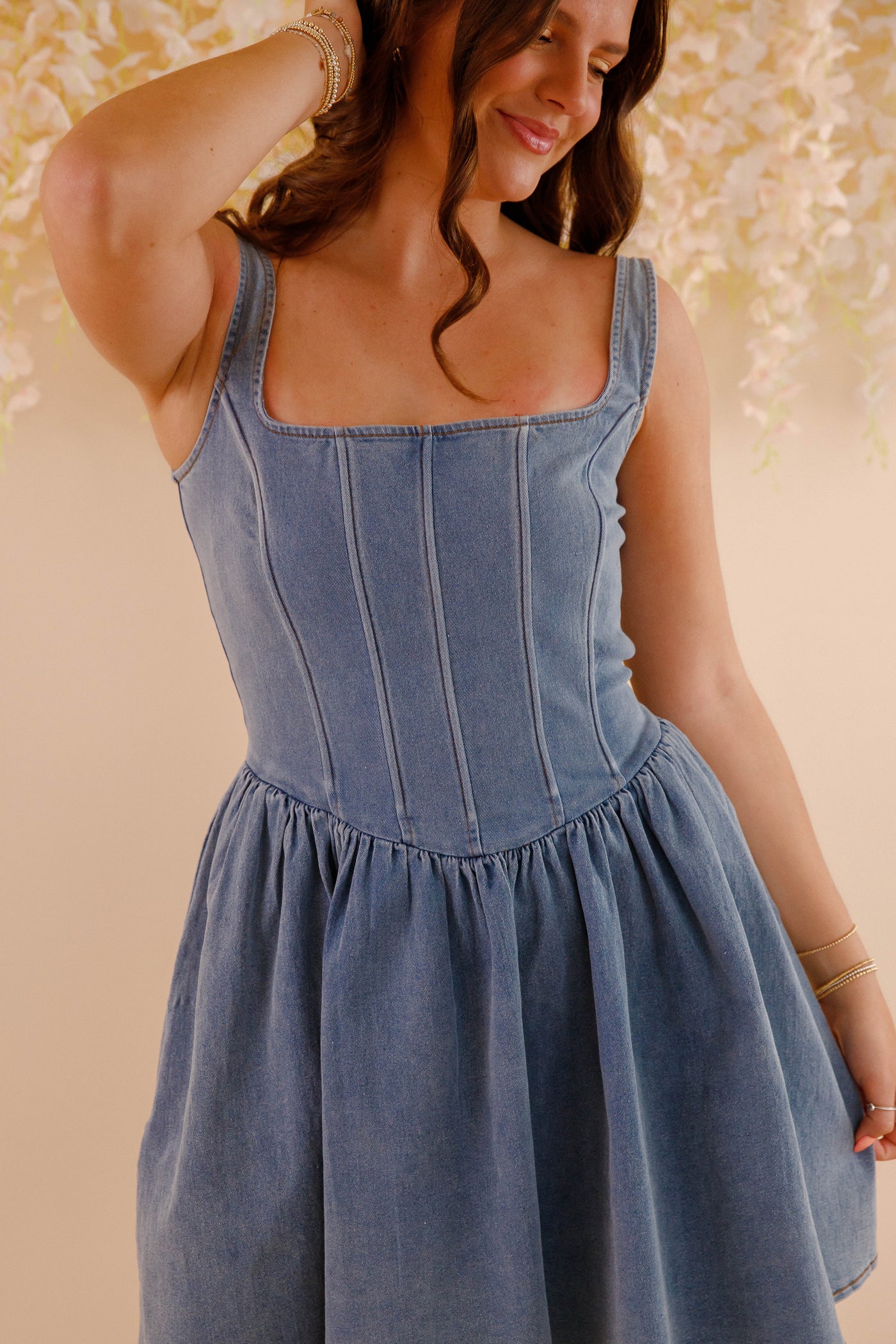 Corset Style Denim Mini Dress- Women's Denim Dress- Women's Concert Dresses