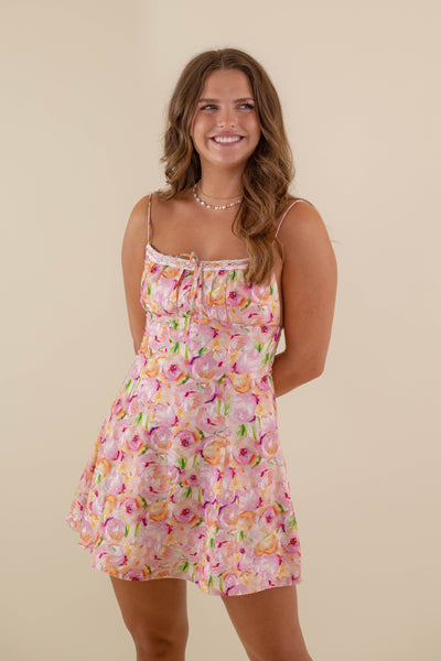 Women's Mini Floral Dress- Affordable Summer Dresses- Women's Vacation Dresses