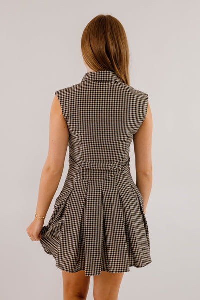 Black & Taupe Gingham Mini Dress- Women's Fall Dresses