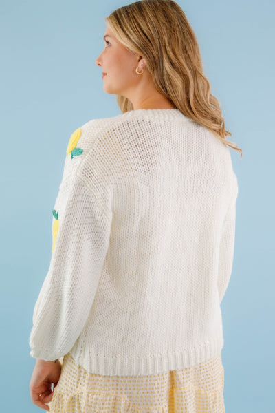 Embroidered Lemon Cardigan- Women's Lemon Fruit Sweater- Preppy Tops for Women