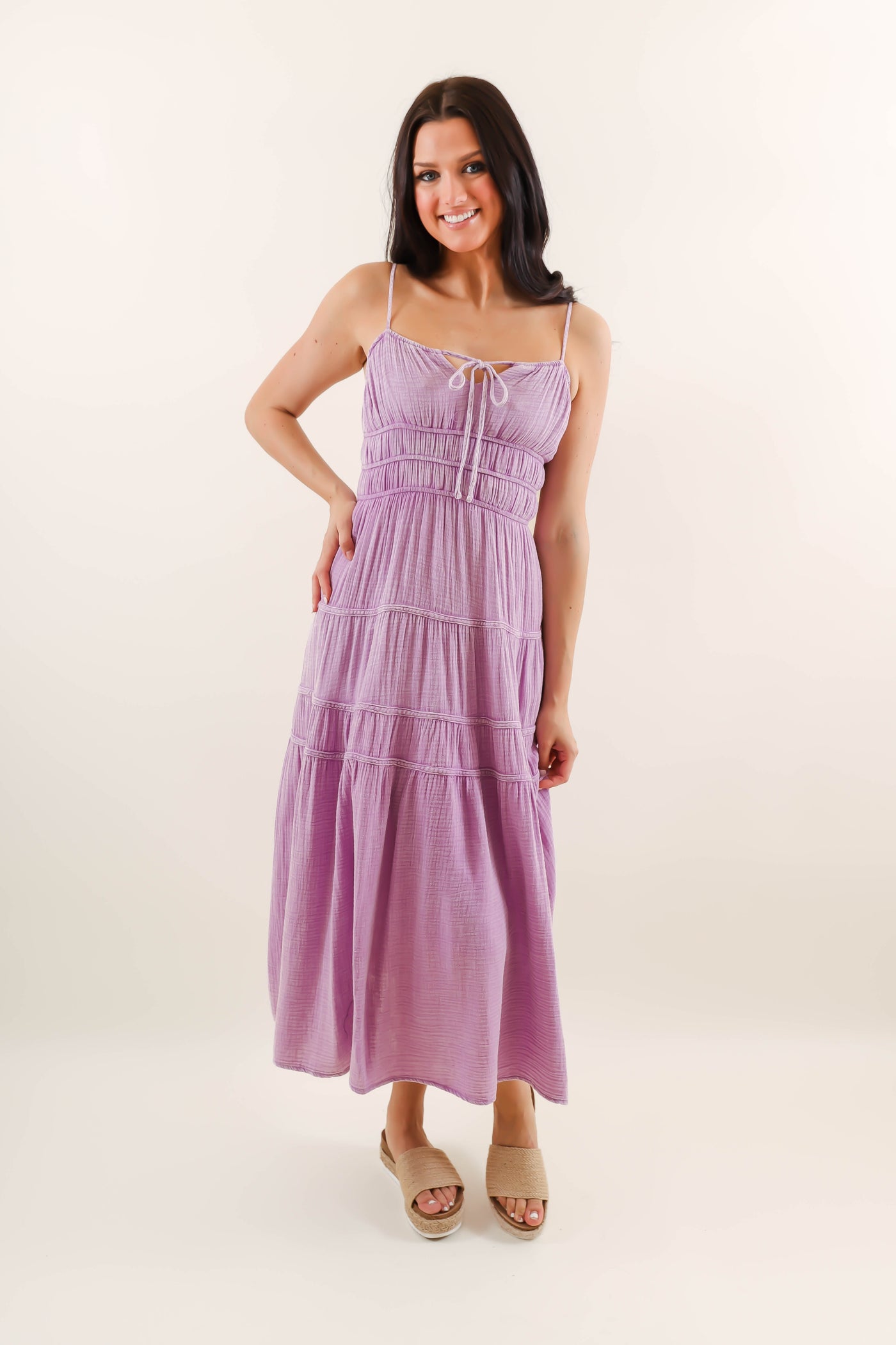 Purple Mineral Wash Midi Dress- Comfortable Cotton Gauzy Dress- She + Sky Mineral Wash Dress