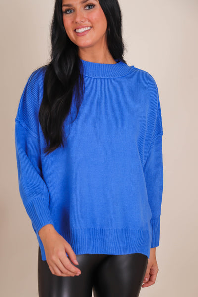 Women's Oversized Sweater- Bright Blue Sweater- Sweater For Leggings- Free People Sweater Dupe