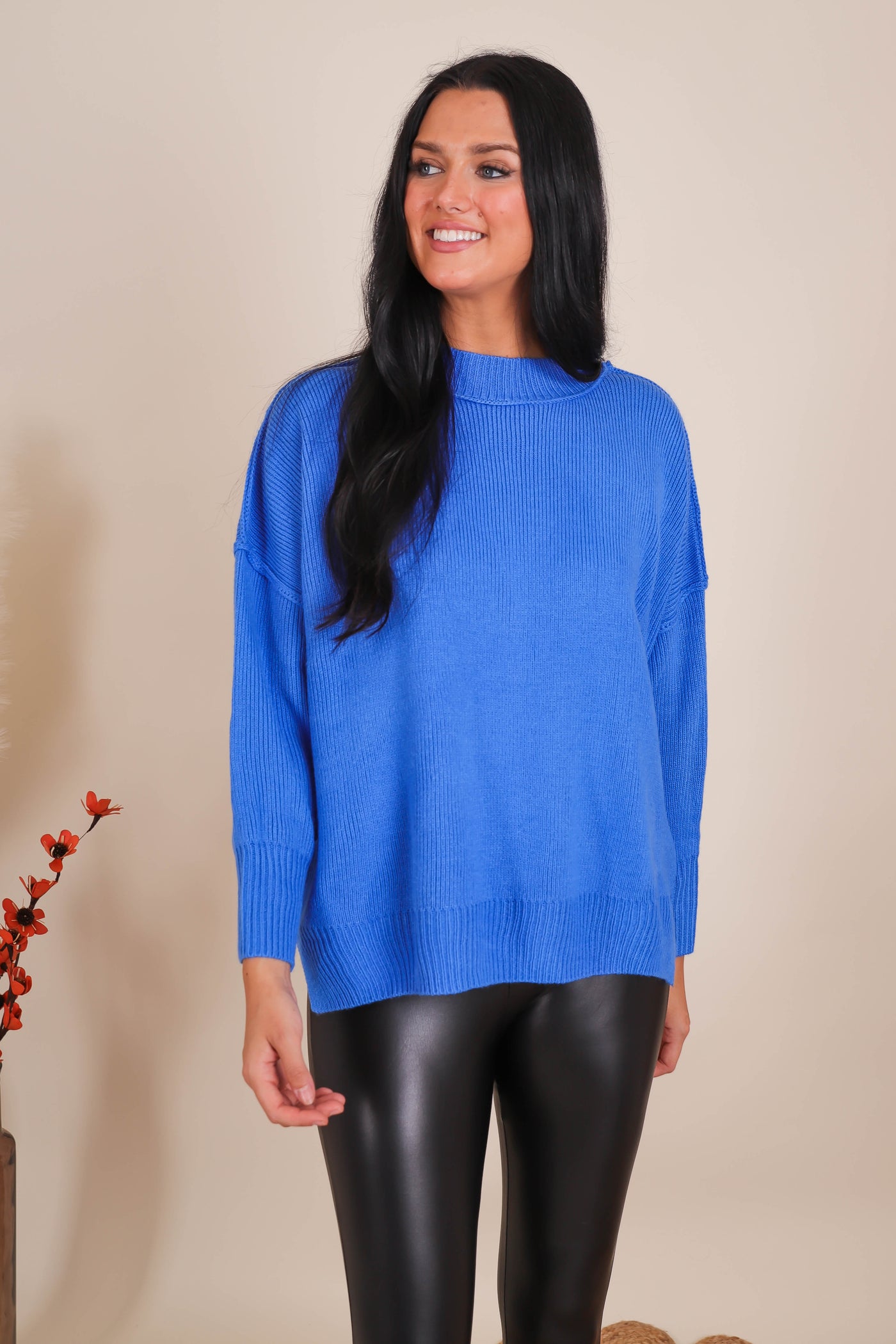 Women's Oversized Sweater- Bright Blue Sweater- Sweater For Leggings- Free People Sweater Dupe