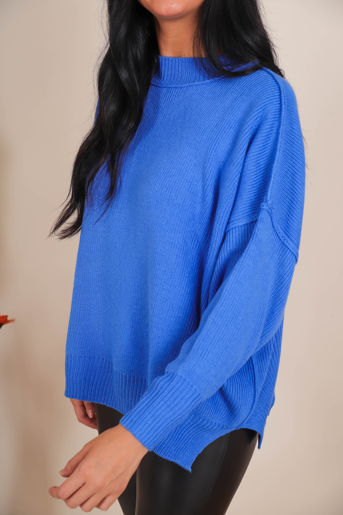 Women's Oversized Sweater- Bright Blue Sweater- Sweater For Leggings- Free People Sweater Dupe