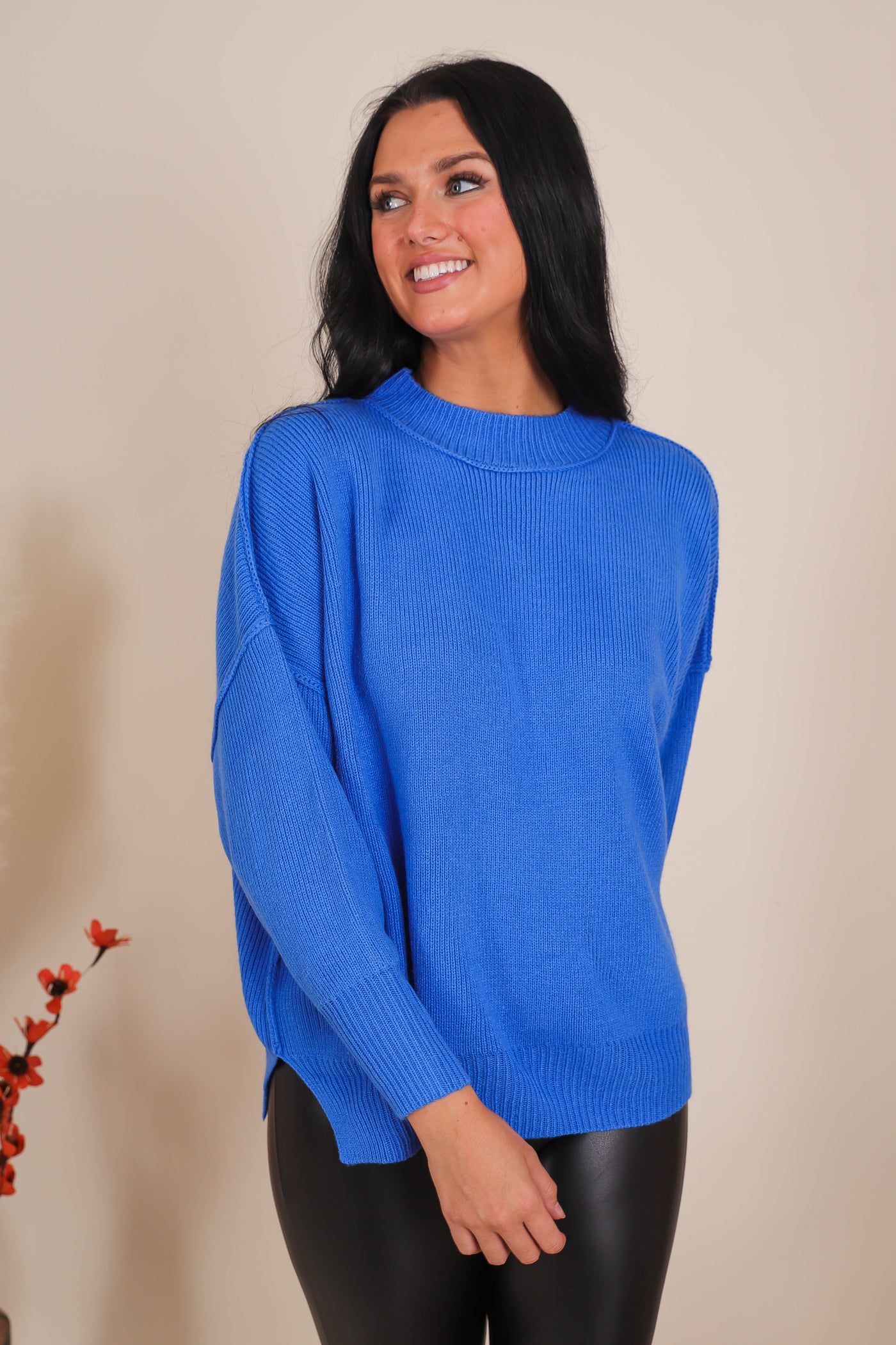 Women's Oversized Sweater- Bright Blue Sweater- Sweater For Leggings- Free People Sweater Dupe