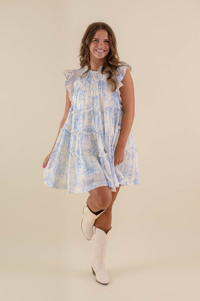 Garden Print Dress- Women's Blue and White Dress- &Merci Dresses