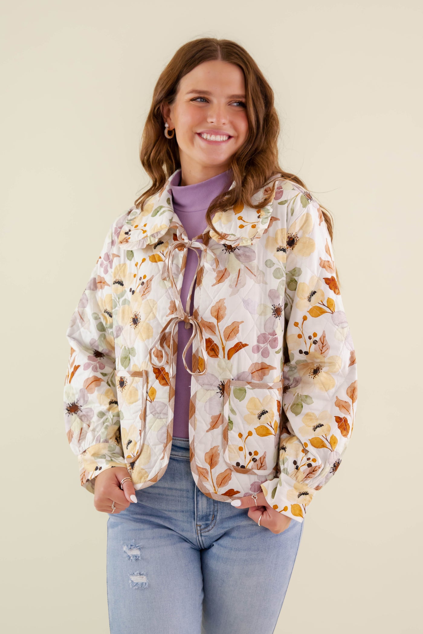 Floral Print Quilted Jacket- Women's Gingham Quilted Jacket- Entro Jackets