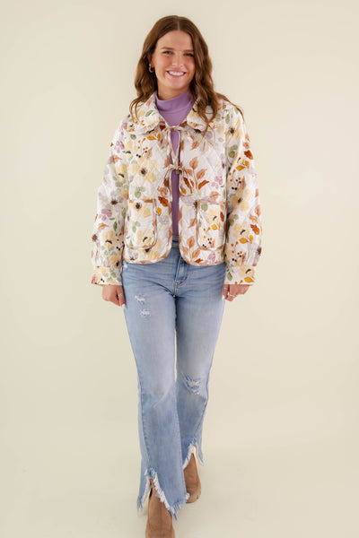 Floral Print Quilted Jacket- Women's Gingham Quilted Jacket- Entro Jackets