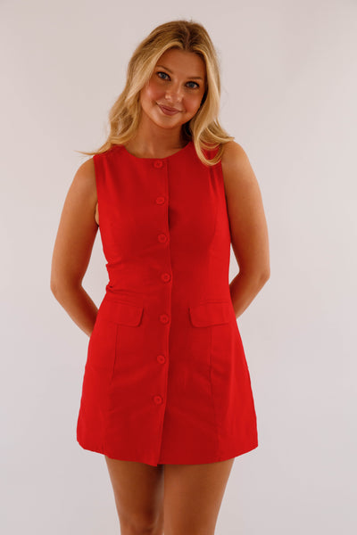 Mini Blazer Dress- Women's Red Linen Blend Dress- Women's Red Dress