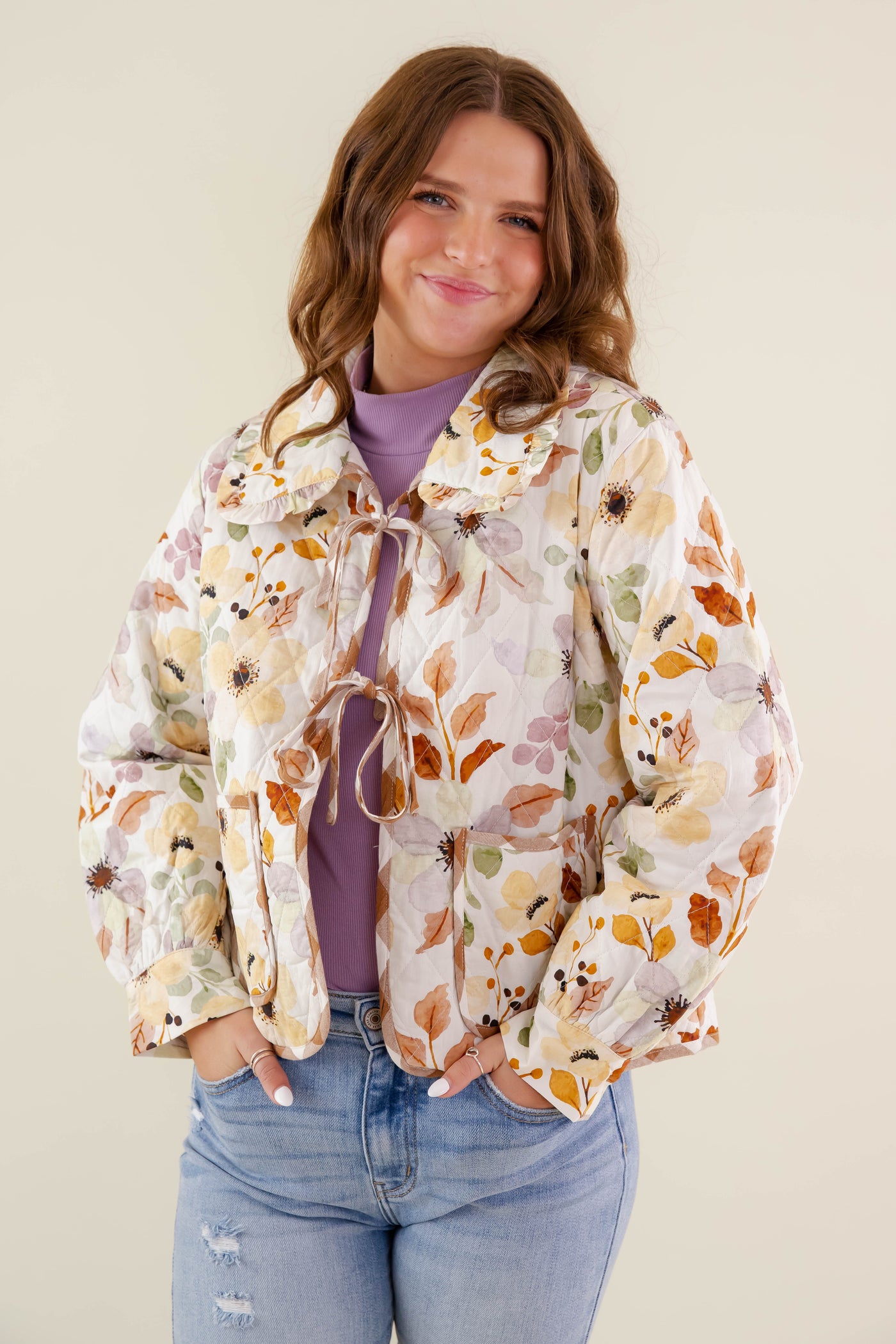 Floral Print Quilted Jacket- Women's Gingham Quilted Jacket- Entro Jackets