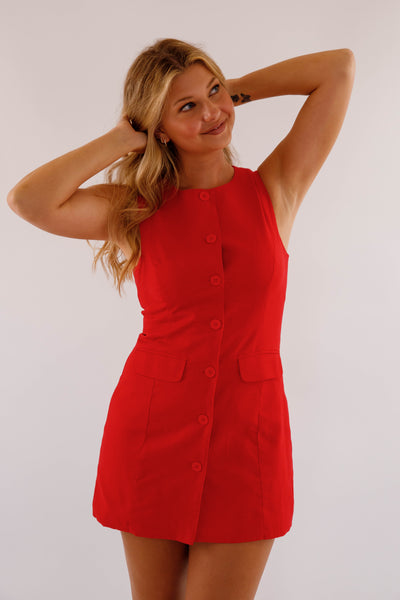 Mini Blazer Dress- Women's Red Linen Blend Dress- Women's Red Dress