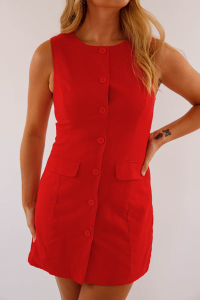 Mini Blazer Dress- Women's Red Linen Blend Dress- Women's Red Dress