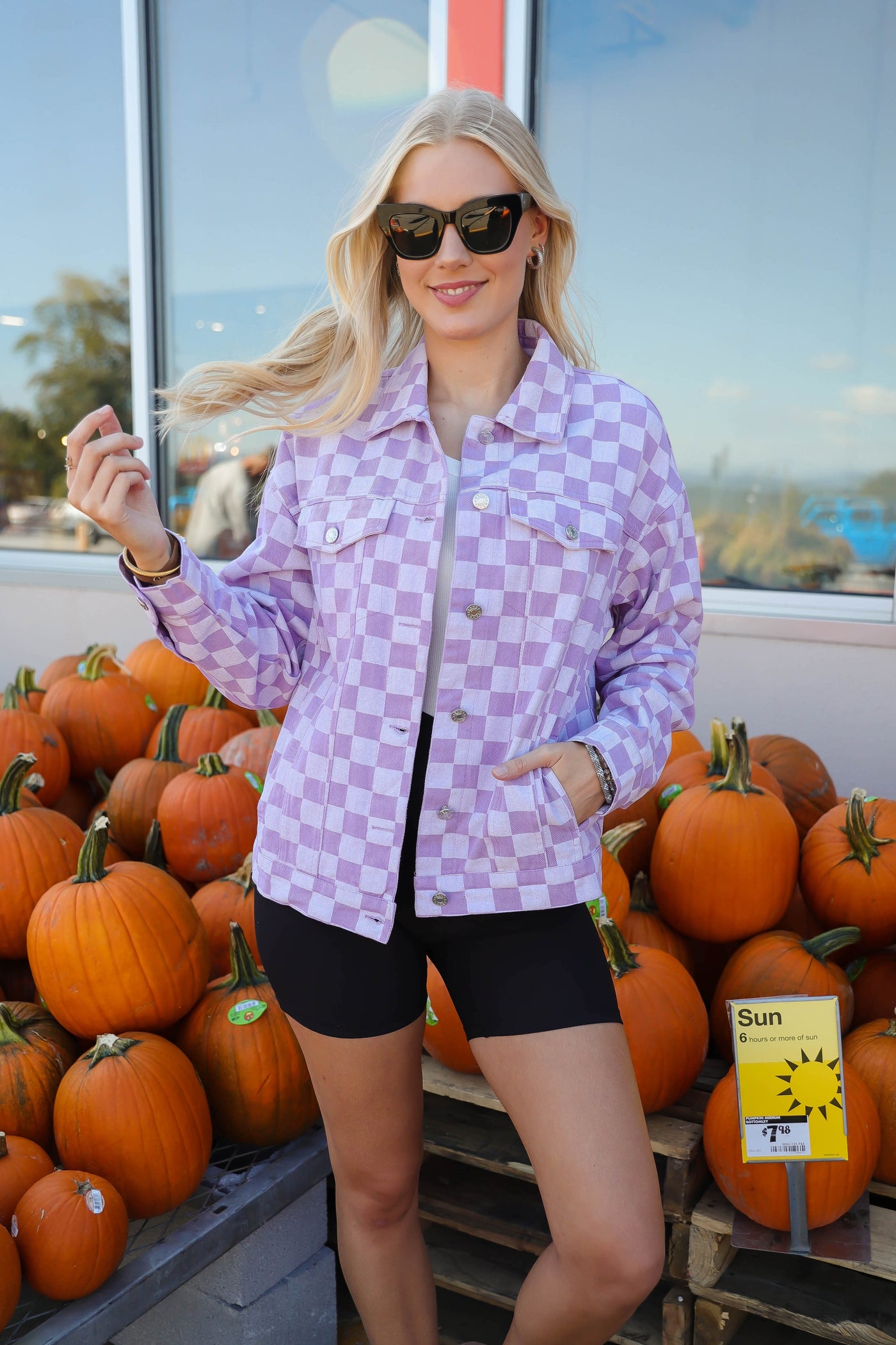 Women's Purple Check Jacket- Women's Purple Jacket- Trendy Denim Jacket