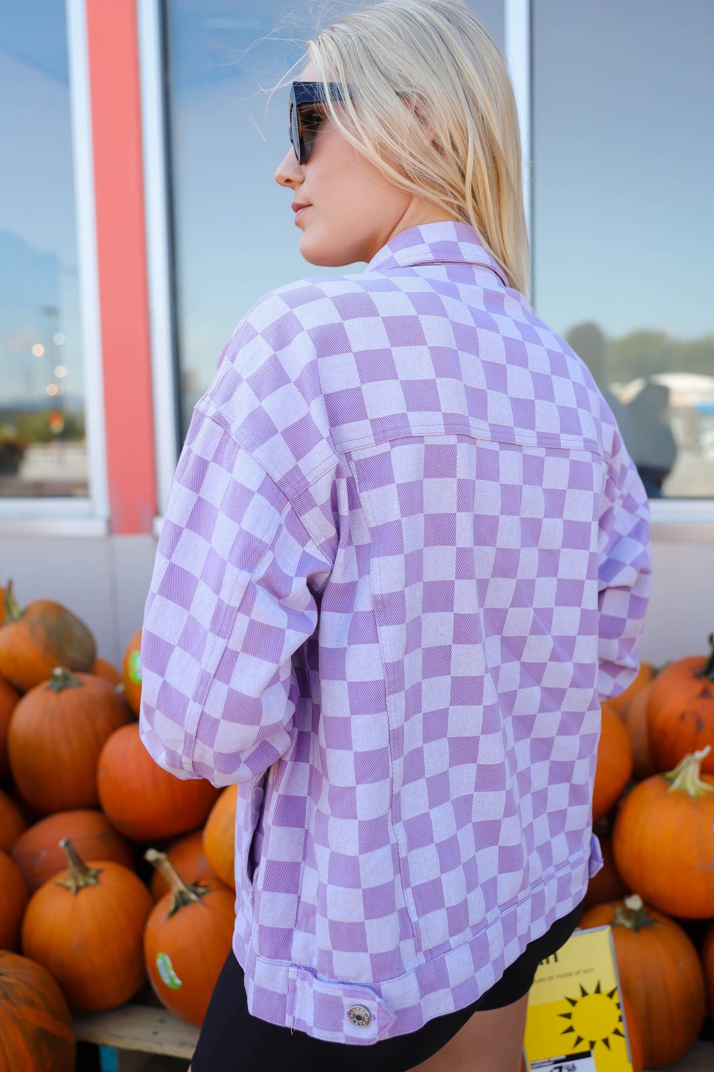 Women's Purple Check Jacket- Women's Purple Jacket- Trendy Denim Jacket