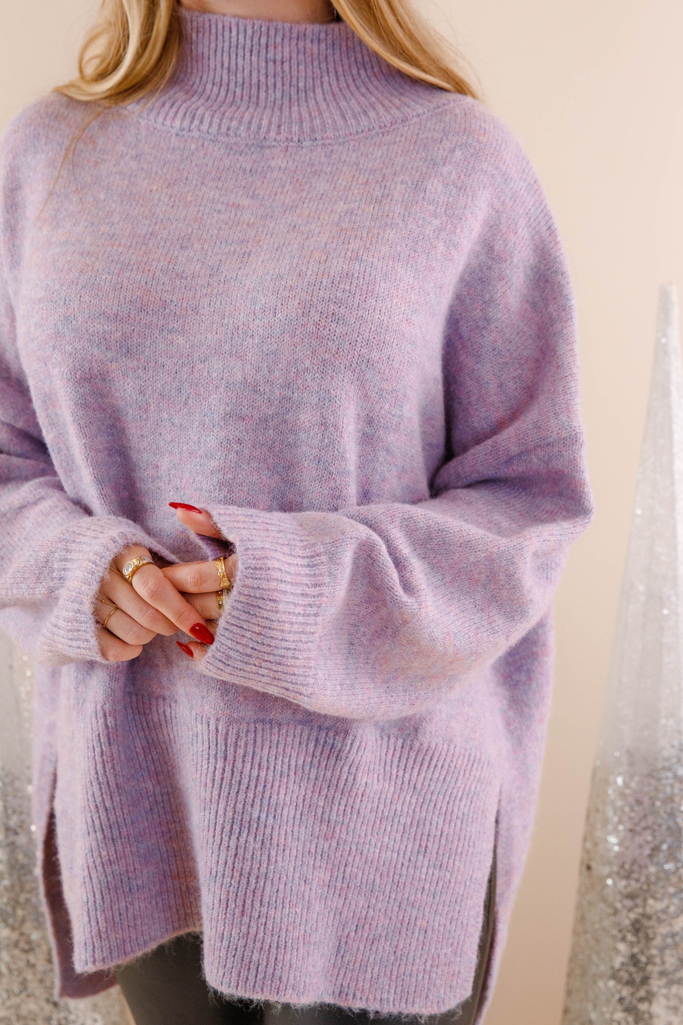 Oversized Purple Mockneck Sweater- Women's Soft Oversized Sweater- Ribbed Knit Comfy Sweater