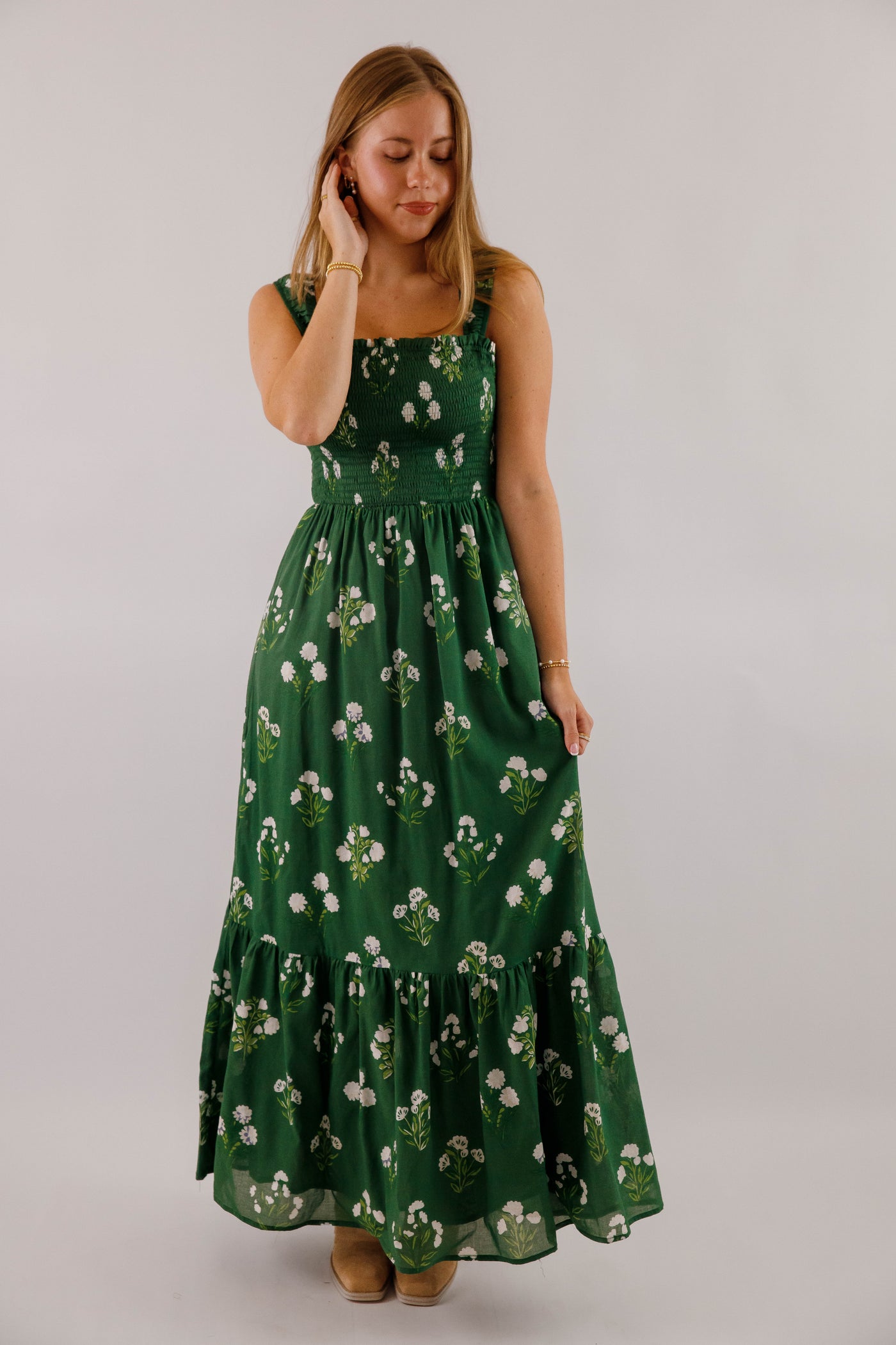 Green Floral Print Maxi- Women's Dresses With Pockets- SugarLips Dress