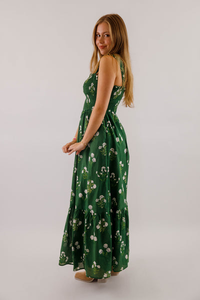 Green Floral Print Maxi- Women's Dresses With Pockets- SugarLips Dress