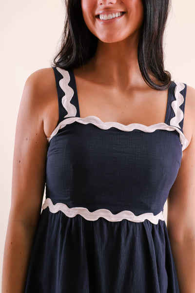 Navy and White Ric-Rac Maxi Dress- Women's Summer Maxi Dresses- She + Sky Maxi Dress