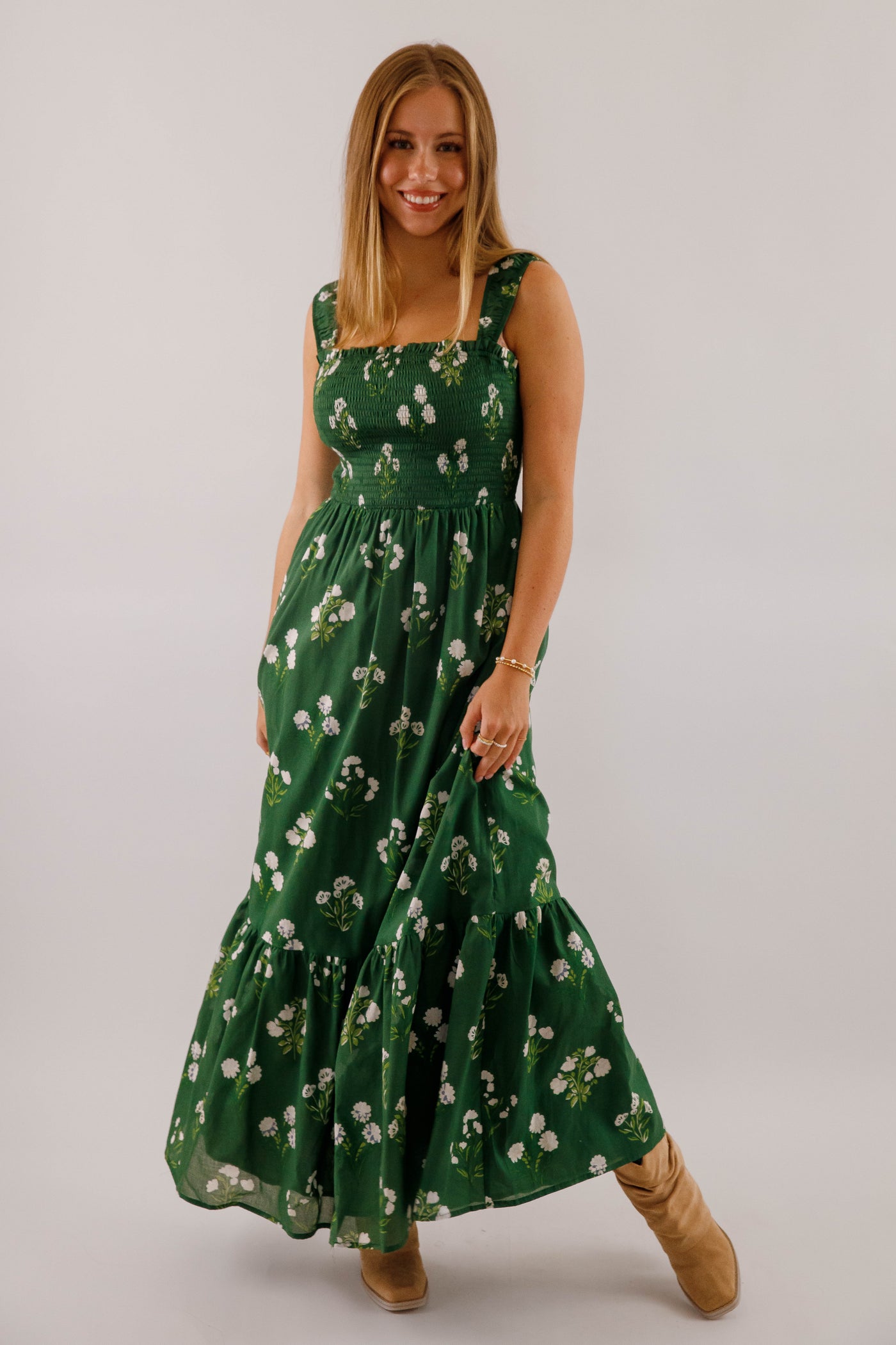 Green Floral Print Maxi- Women's Dresses With Pockets- SugarLips Dress