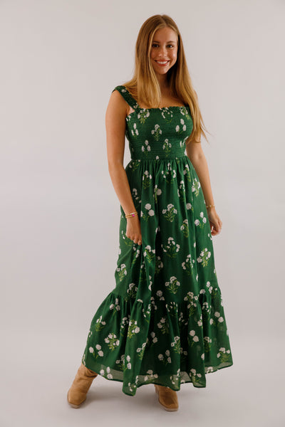 Green Floral Print Maxi- Women's Dresses With Pockets- SugarLips Dress