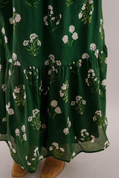 Green Floral Print Maxi- Women's Dresses With Pockets- SugarLips Dress