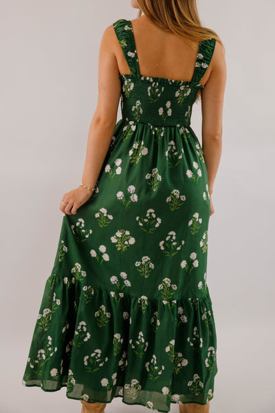 Green Floral Print Maxi- Women's Dresses With Pockets- SugarLips Dress