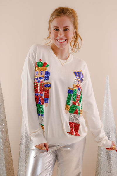 Sequin Nutcracker Sweater- Women's Sequin Christmas Sweater- PeachLove Christmas Tops