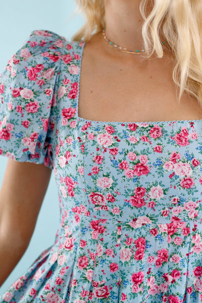 Blue Floral Mini Dress- Pink and Blue Flower Dress- Mable Dress