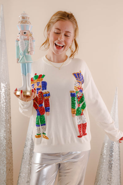 Sequin Nutcracker Sweater- Women's Sequin Christmas Sweater- PeachLove Christmas Tops