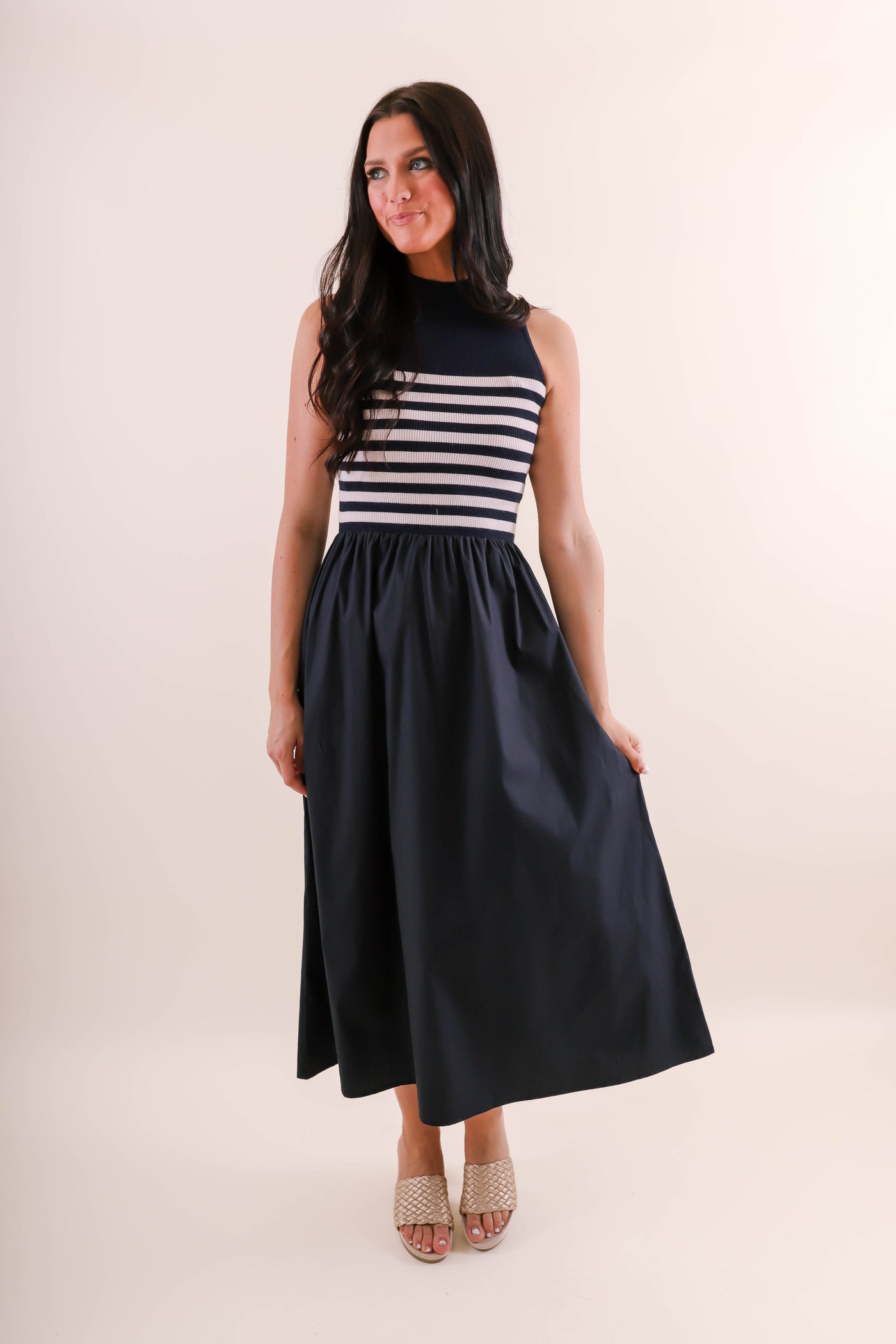 Sleeveless Navy Stripe Sweater Dress- Navy and White Stripe Dress- Women's Preppy Dresses