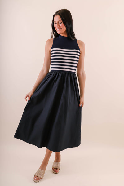 Sleeveless Navy Stripe Sweater Dress- Navy and White Stripe Dress- Women's Preppy Dresses