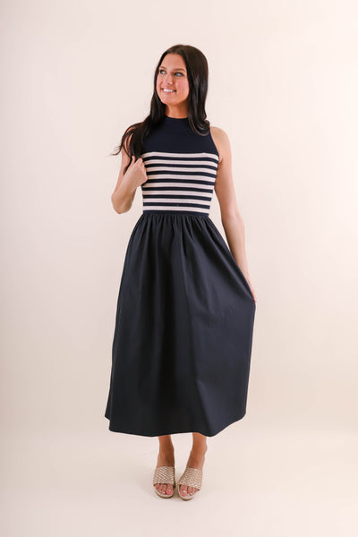 Sleeveless Navy Stripe Sweater Dress- Navy and White Stripe Dress- Women's Preppy Dresses