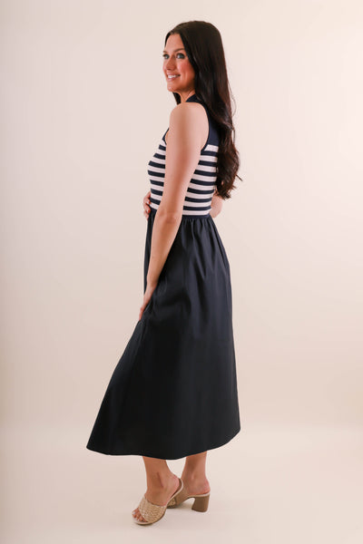 Sleeveless Navy Stripe Sweater Dress- Navy and White Stripe Dress- Women's Preppy Dresses