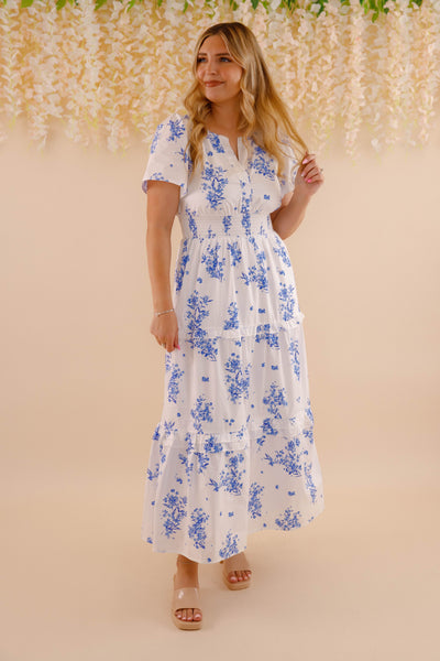 Breathable Cotton Maxi Dress- Women's Spring Summer Dresses- SugarLips Blue and White Maxi Dress