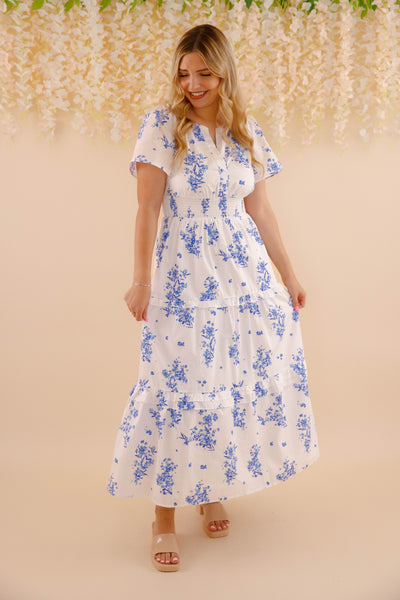 Breathable Cotton Maxi Dress- Women's Spring Summer Dresses- SugarLips Blue and White Maxi Dress