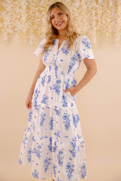 Breathable Cotton Maxi Dress- Women's Spring Summer Dresses- SugarLips Blue and White Maxi Dress