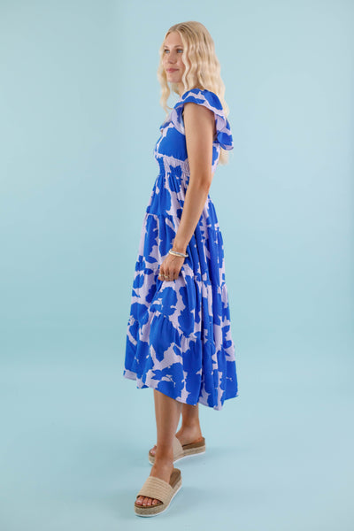 Women's Blue Water Color Dress- Women's Blue Floral Dress- TCEC Dress