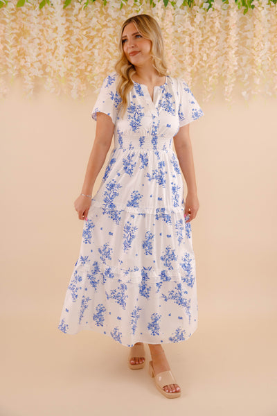 Breathable Cotton Maxi Dress- Women's Spring Summer Dresses- SugarLips Blue and White Maxi Dress