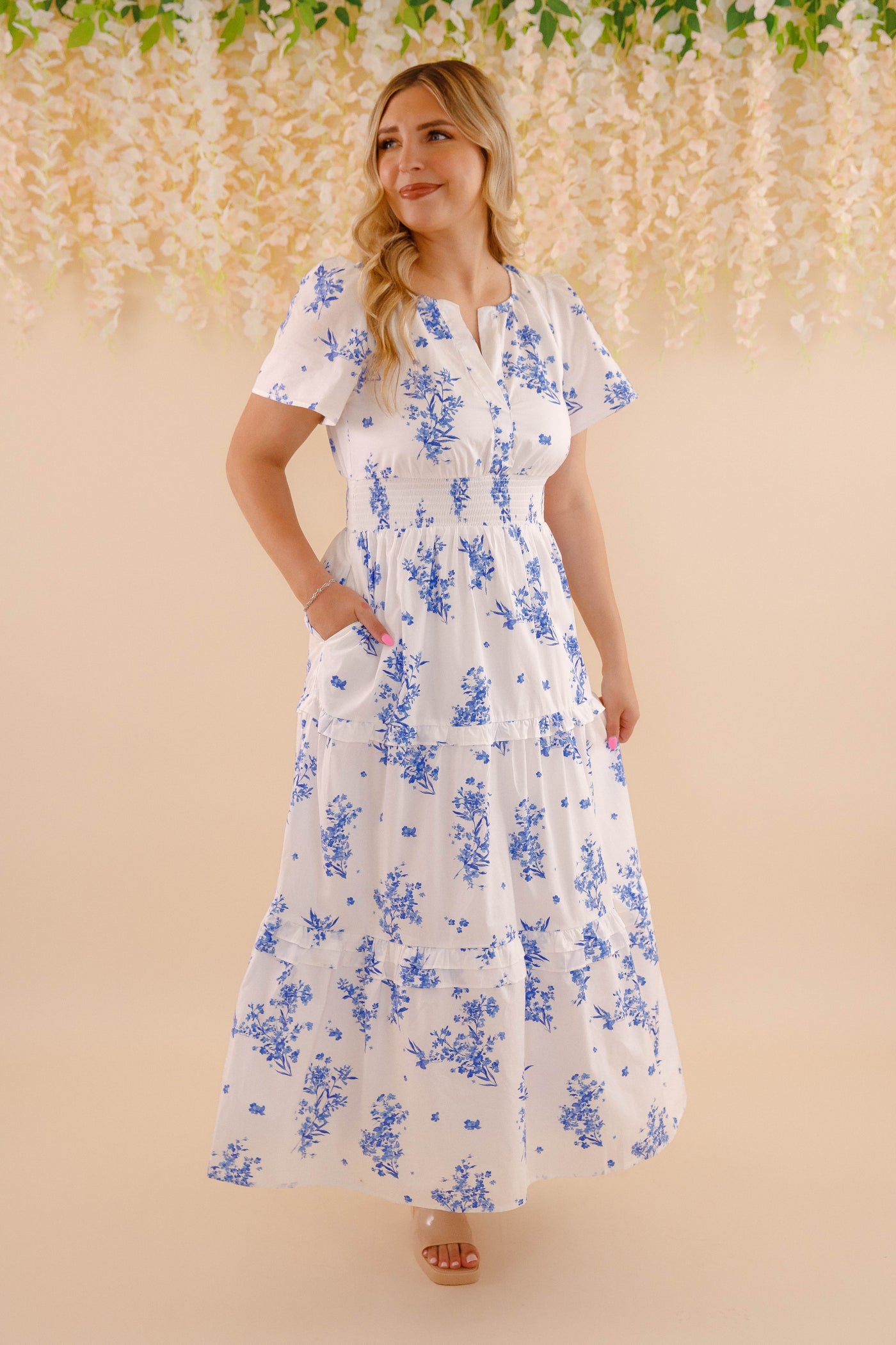 Breathable Cotton Maxi Dress- Women's Spring Summer Dresses- SugarLips Blue and White Maxi Dress