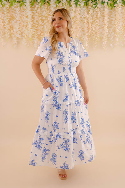 Breathable Cotton Maxi Dress- Women's Spring Summer Dresses- SugarLips Blue and White Maxi Dress