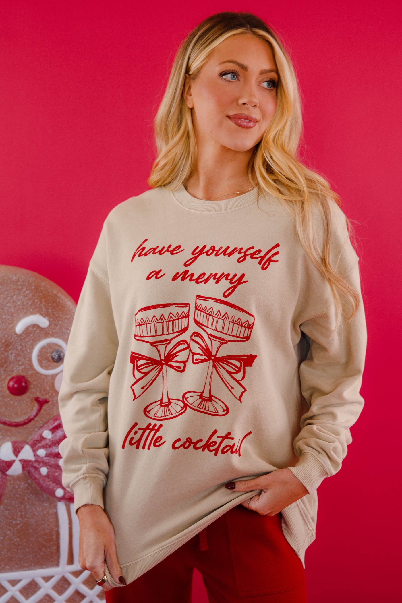 Have Yourself A Merry Little Cocktail Sweatshirt- Holiday Graphic Pullover- Tres Bien Cocktail Sweatshirt