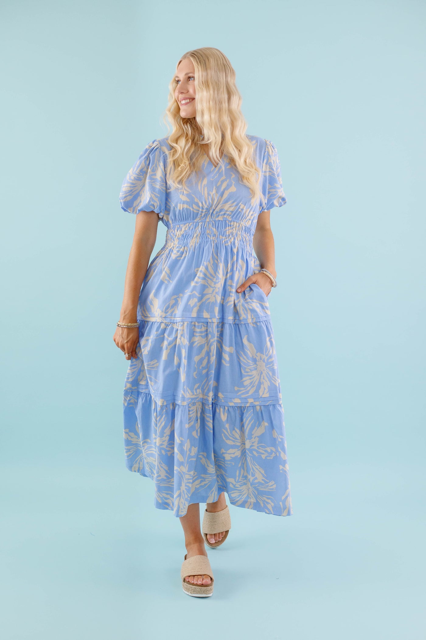 Blue Floral Print Maxi Dress- Women's Modest Dresses- Jodifl Maxi Dress