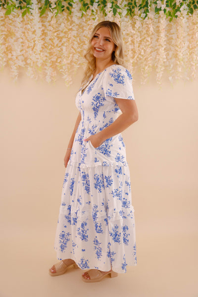 Breathable Cotton Maxi Dress- Women's Spring Summer Dresses- SugarLips Blue and White Maxi Dress