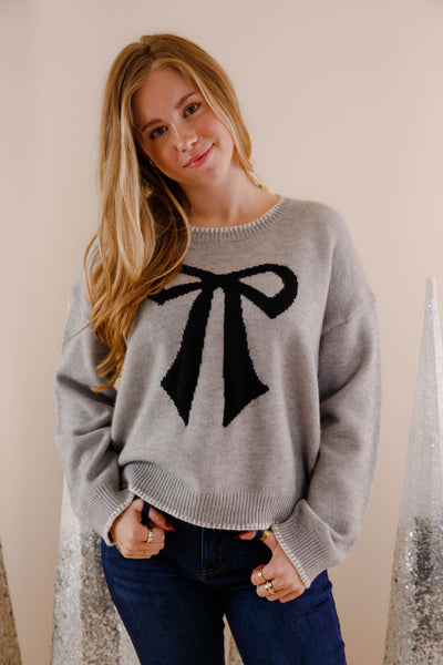 Black Bow Knit Sweater- Girly Bow Sweater- Women's Bow Sweaters