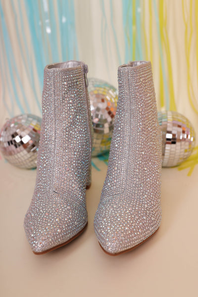 Silver Rhinestone Boots- Silver Rhinestone Booties- Silver Concert Boots- Iceberg 12 Boots